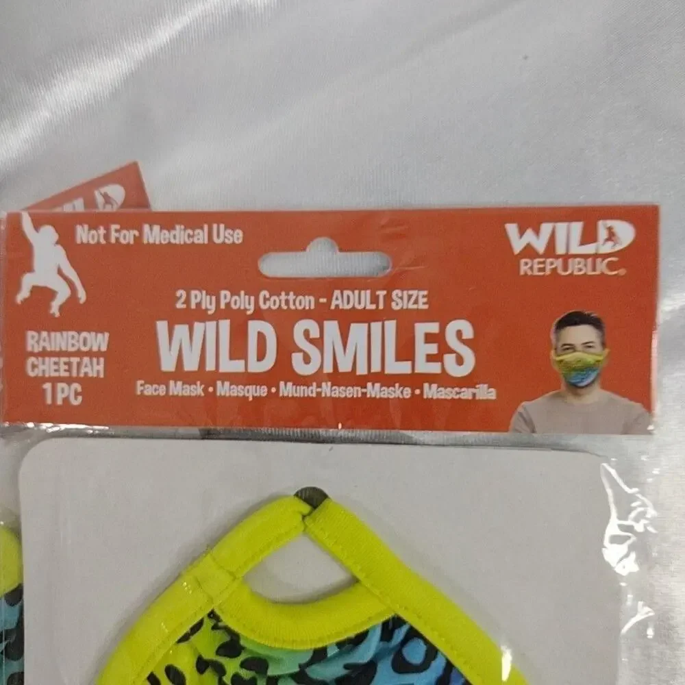 Wild Republic Wild Smiles Rainbow Cheetah Face Mask Adult Lot Of 6 Reusable